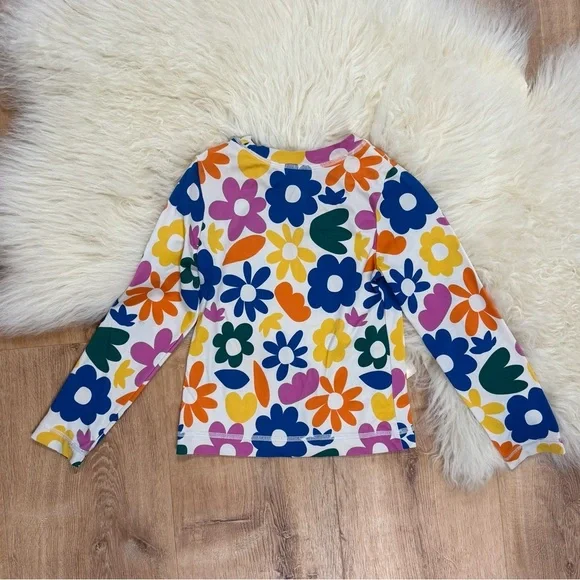Hanna Andersson Girls Long Sleeve Swim Rashguard Flower Print on White Size 6/7 - Picture 3 of 5